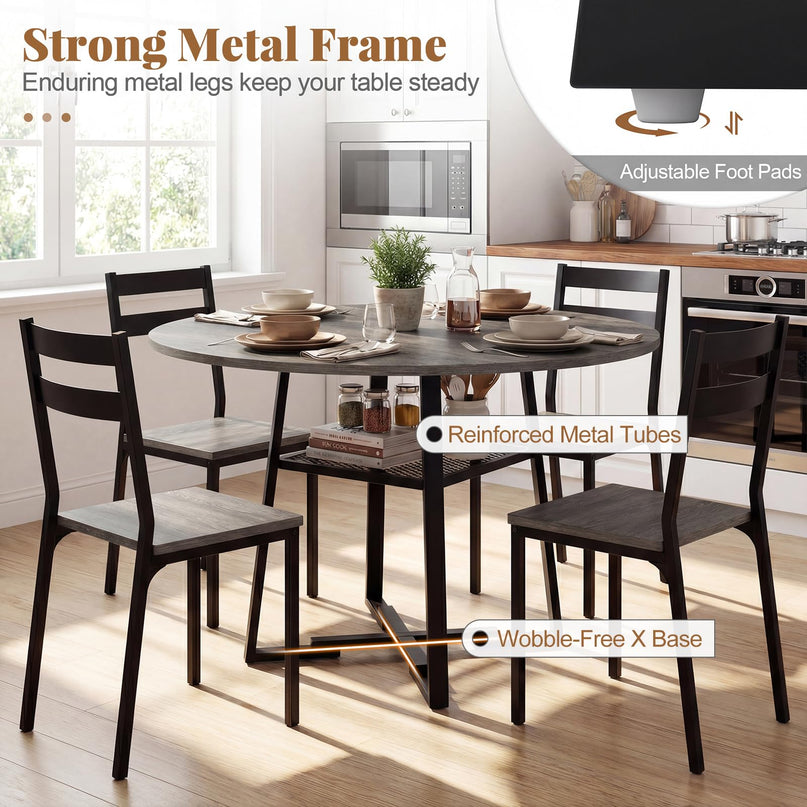 Table à manger ronde Giantex 47,5" pour 4 à 6 personnes avec étagère de rangement et pied en métal