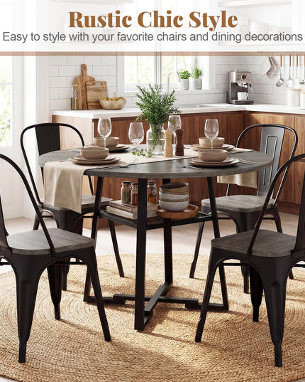 Table à manger ronde Giantex 47,5" pour 4 à 6 personnes avec étagère de rangement et pied en métal