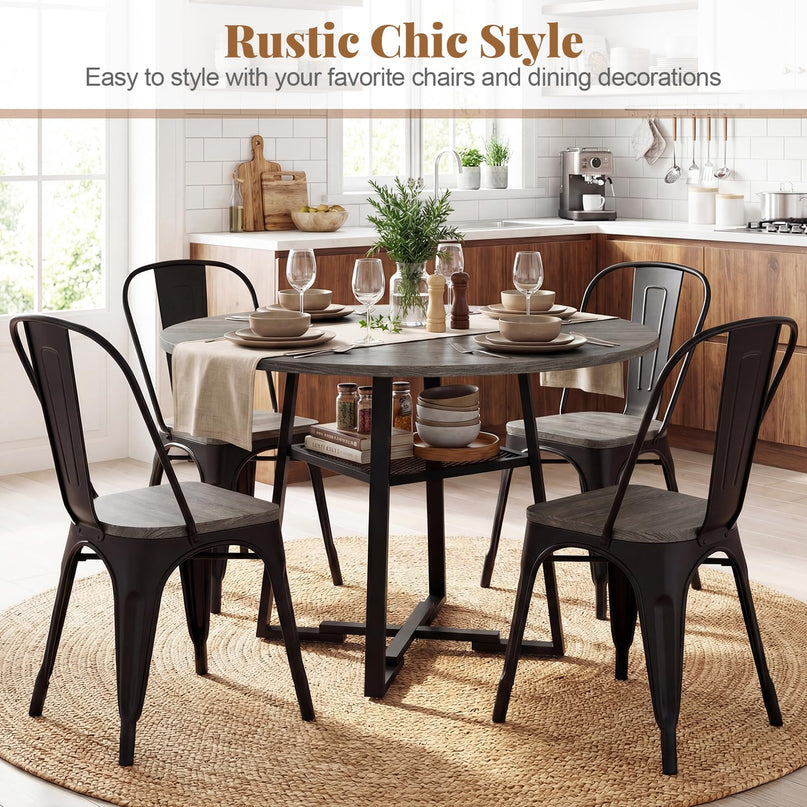Table à manger ronde Giantex 47,5" pour 4 à 6 personnes avec étagère de rangement et pied en métal