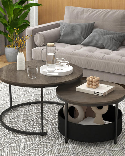 Giantex Nesting Table Set of 2 Small Wood Nesting Tables for Living Room Bedroom