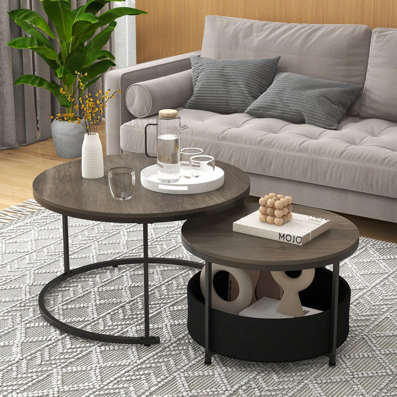 Giantex Nesting Table Set of 2 Small Wood Nesting Tables for Living Room Bedroom