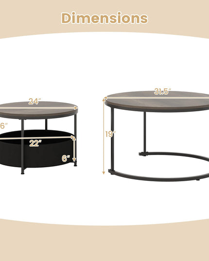 Giantex Nesting Table Set of 2 Small Wood Nesting Tables for Living Room Bedroom