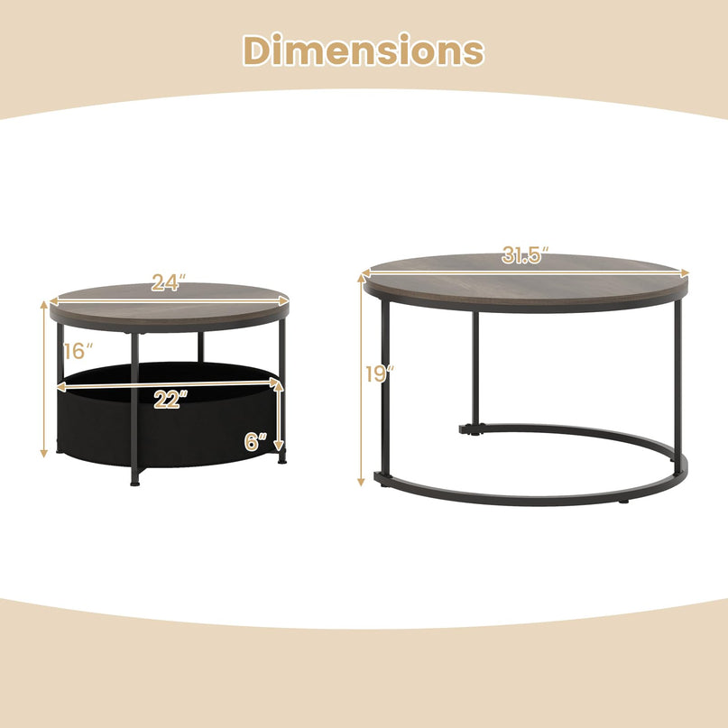 Giantex Nesting Table Set of 2 Small Wood Nesting Tables for Living Room Bedroom