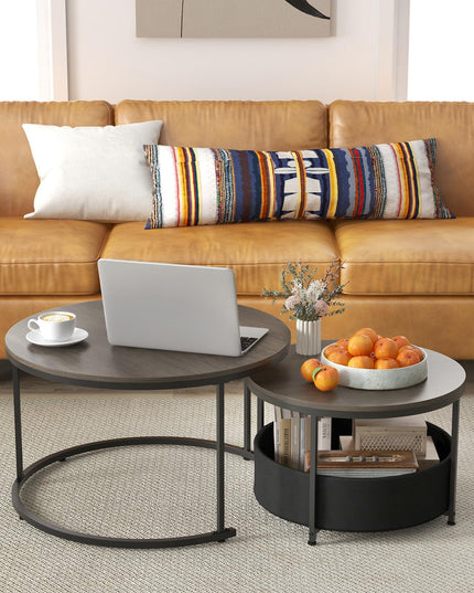 Giantex Nesting Table Set of 2 Small Wood Nesting Tables for Living Room Bedroom