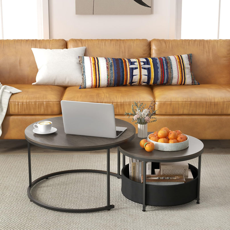 Giantex Nesting Table Set of 2 Small Wood Nesting Tables for Living Room Bedroom