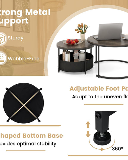 Giantex Nesting Table Set of 2 Small Wood Nesting Tables for Living Room Bedroom