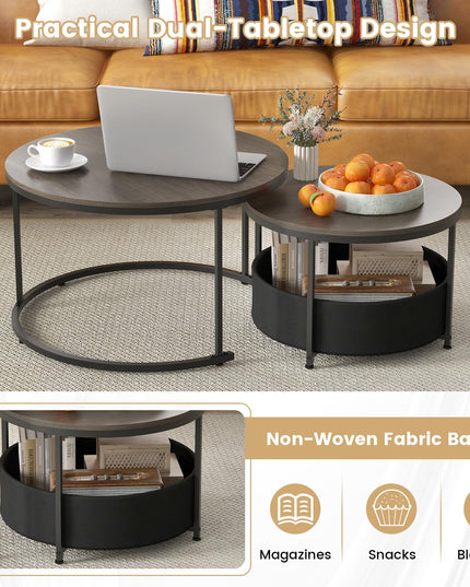 Giantex Nesting Table Set of 2 Small Wood Nesting Tables for Living Room Bedroom