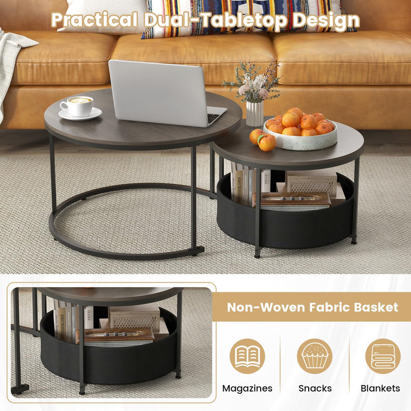 Giantex Nesting Table Set of 2 Small Wood Nesting Tables for Living Room Bedroom