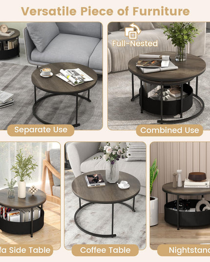 Giantex Nesting Table Set of 2 Small Wood Nesting Tables for Living Room Bedroom