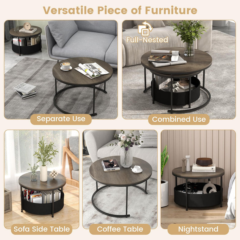 Giantex Nesting Table Set of 2 Small Wood Nesting Tables for Living Room Bedroom