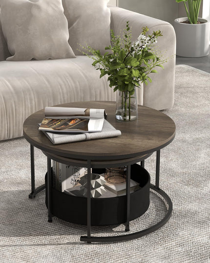 Giantex Nesting Table Set of 2 Small Wood Nesting Tables for Living Room Bedroom