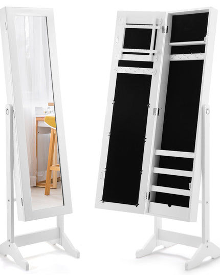 Jewelry Cabinet with Full-Length Mirror, Standing Jewelry Armoire Organizer