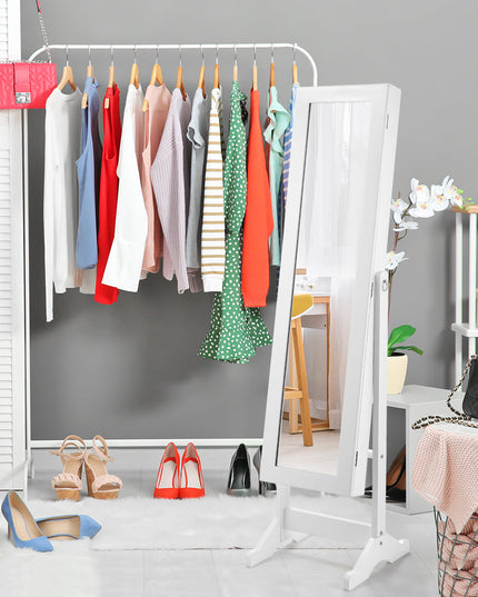 Jewelry Cabinet with Full-Length Mirror, Standing Jewelry Armoire Organizer