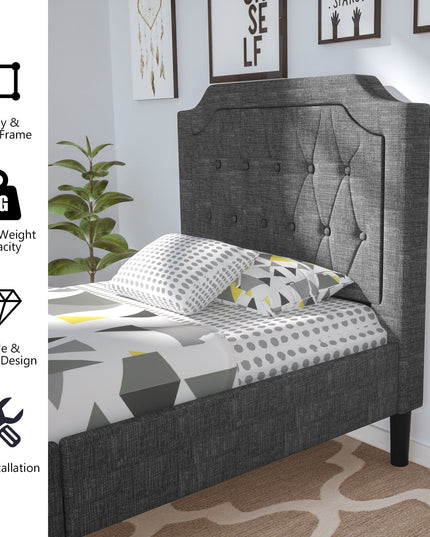 Twin Size Upholstered Bed Base with Button Stitched Headboard