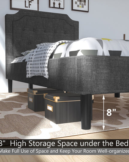 Twin Size Upholstered Bed Base with Button Stitched Headboard