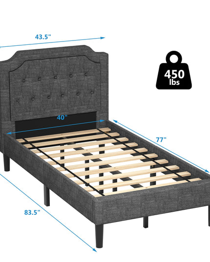 Twin Size Upholstered Bed Base with Button Stitched Headboard