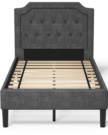 Twin Size Upholstered Bed Base with Button Stitched Headboard