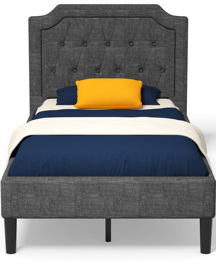 Twin Size Upholstered Bed Base with Button Stitched Headboard
