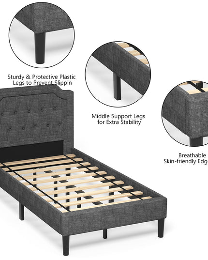 Twin Size Upholstered Bed Base with Button Stitched Headboard