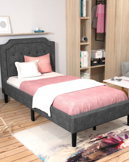 Twin Size Upholstered Bed Base with Button Stitched Headboard