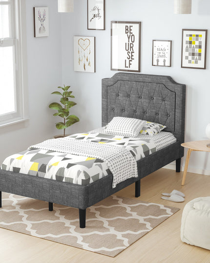 Twin Size Upholstered Bed Base with Button Stitched Headboard