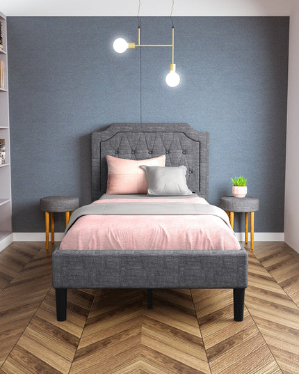 Twin Size Upholstered Bed Base with Button Stitched Headboard