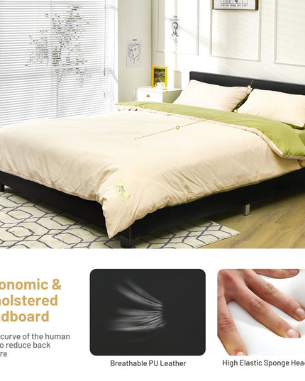 Full Size Faux Leather Upholstered Platform Bed W/Headboard