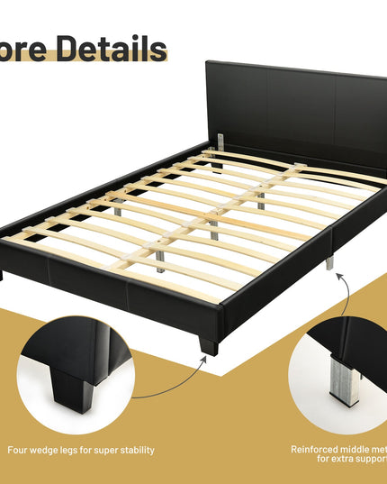 Full Size Faux Leather Upholstered Platform Bed W/Headboard