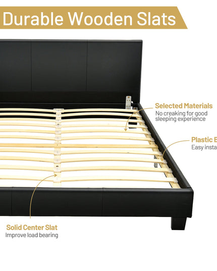 Full Size Faux Leather Upholstered Platform Bed W/Headboard