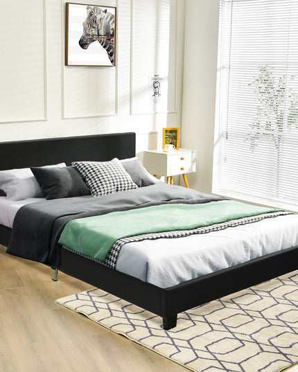 Full Size Faux Leather Upholstered Platform Bed W/Headboard