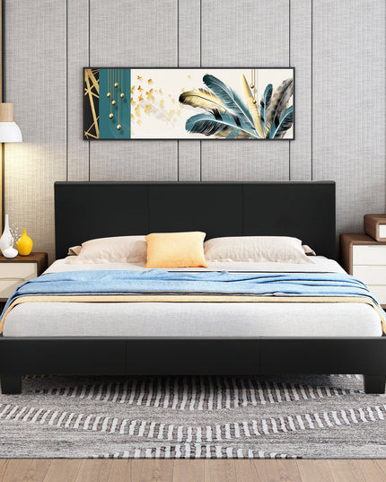 Full Size Faux Leather Upholstered Platform Bed W/Headboard