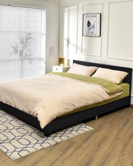 Full Size Faux Leather Upholstered Platform Bed W/Headboard