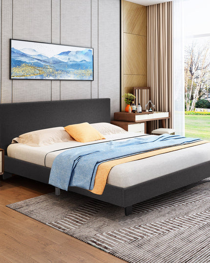 Full Size Faux Leather Upholstered Platform Bed W/Headboard