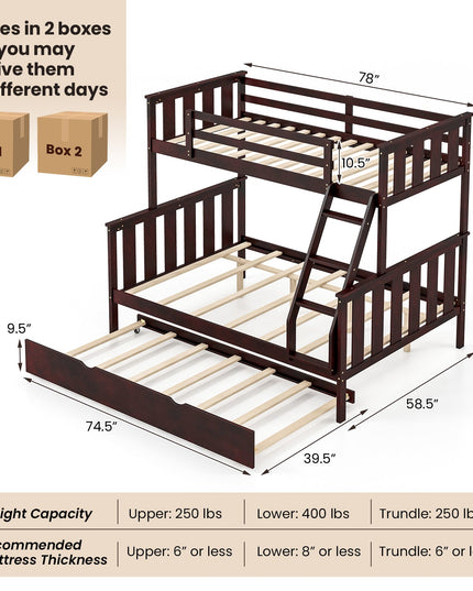 Giantex Twin Over Full Bunk Bed with Trundle, Reversible Ladder & Safety Guardrails
