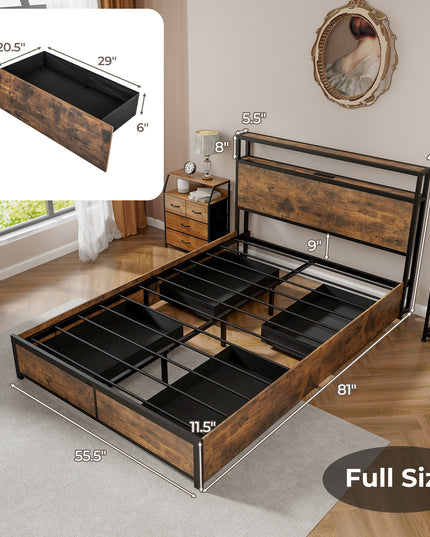 Giantex Queen/Full Bed Frame with LED Lights Headboard and 4 Storage Drawers