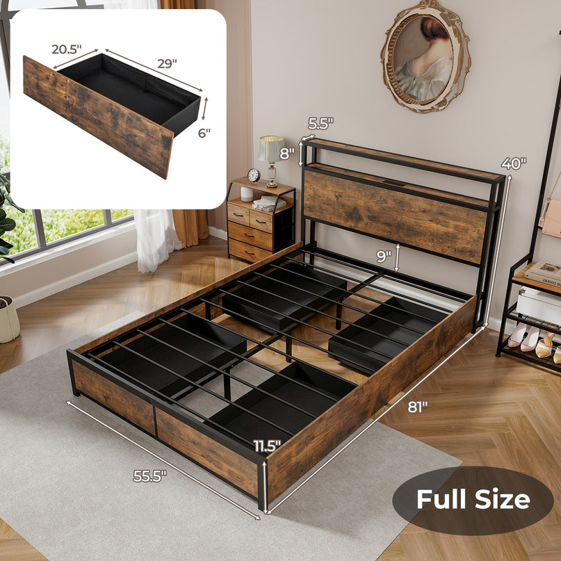 Giantex Queen/Full Bed Frame with LED Lights Headboard and 4 Storage Drawers