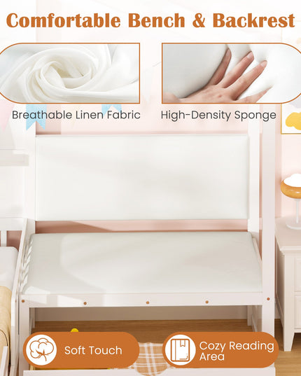 Giantex Twin House Bed for Kids, Wooden Kids Twin Bed Frame with Padded Bench