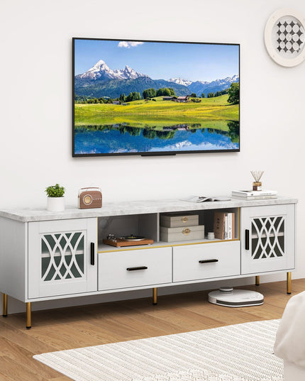 Giantex TV Stand for TV up to 80", 71-Inch Modern Entertainment Center with Glass Doors & 2 Storage Drawers