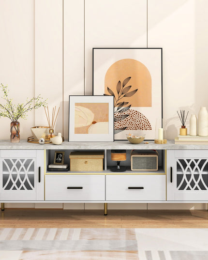 Giantex TV Stand for TV up to 80", 71-Inch Modern Entertainment Center with Glass Doors & 2 Storage Drawers