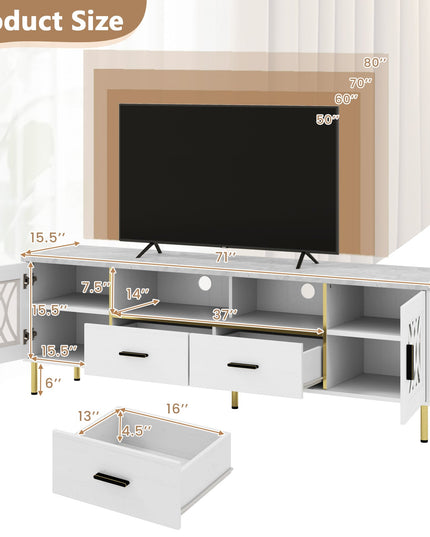 Giantex TV Stand for TV up to 80", 71-Inch Modern Entertainment Center with Glass Doors & 2 Storage Drawers