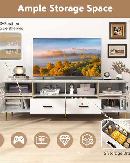 Giantex TV Stand for TV up to 80", 71-Inch Modern Entertainment Center with Glass Doors & 2 Storage Drawers