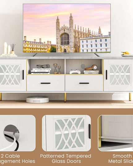 Giantex TV Stand for TV up to 80", 71-Inch Modern Entertainment Center with Glass Doors & 2 Storage Drawers