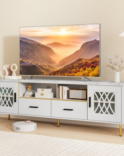 Giantex TV Stand for TV up to 80", 71-Inch Modern Entertainment Center with Glass Doors & 2 Storage Drawers