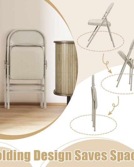4-Pack Folding Chairs with Metal Frame and Fabric Upholstered Padded Seat