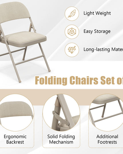 4-Pack Folding Chairs with Metal Frame and Fabric Upholstered Padded Seat