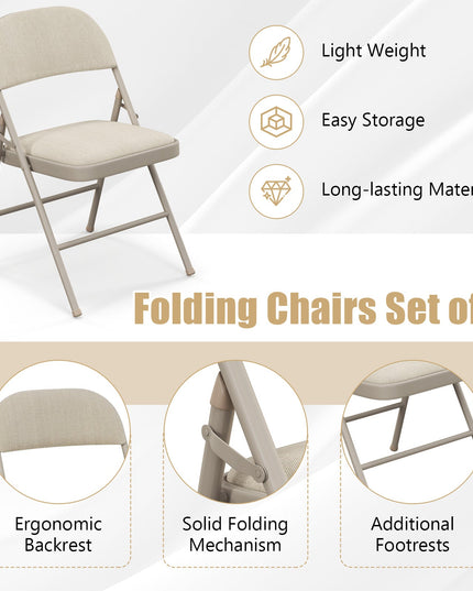 4-Pack Folding Chairs with Metal Frame and Fabric Upholstered Padded Seat