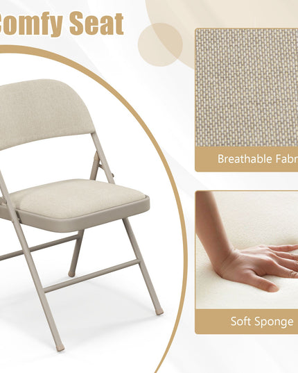 4-Pack Folding Chairs with Metal Frame and Fabric Upholstered Padded Seat