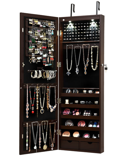 Wall/Door Mounted Jewelry Armoire Organizer with 2 LED Lights