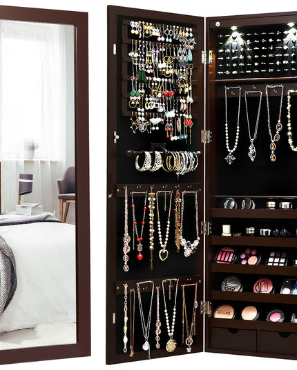 Wall/Door Mounted Jewelry Armoire Organizer with 2 LED Lights