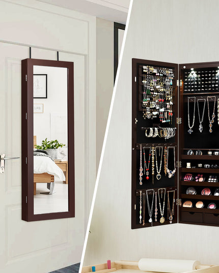 Wall/Door Mounted Jewelry Armoire Organizer with 2 LED Lights